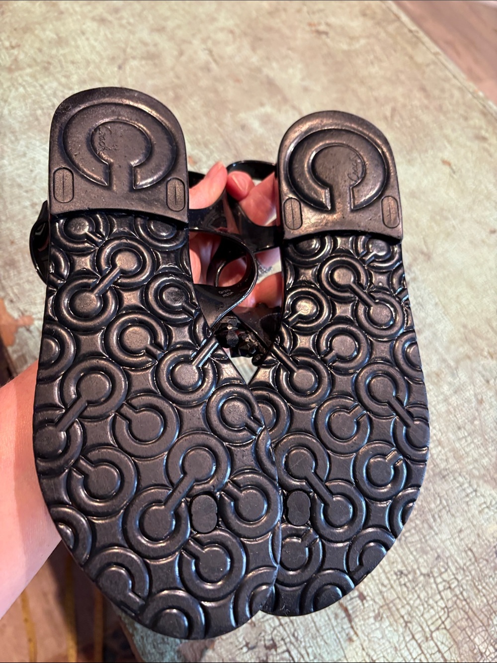 Coach Hilda Jelly Thong Sandals Black Floral Gemmed Size 7B - Picture 5 of 6